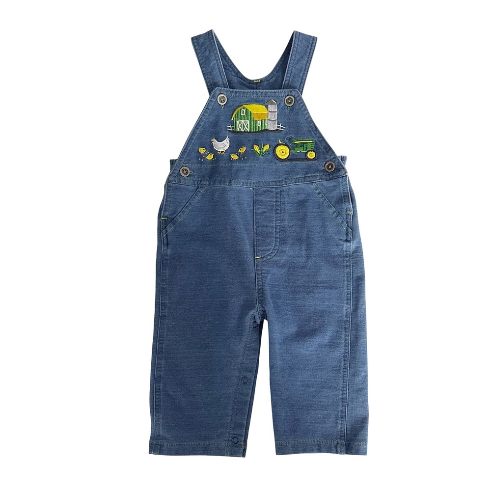 John Deere Blue Cotton Farmer Overalls Tractor One Piece Baby Boy Size 3/6M